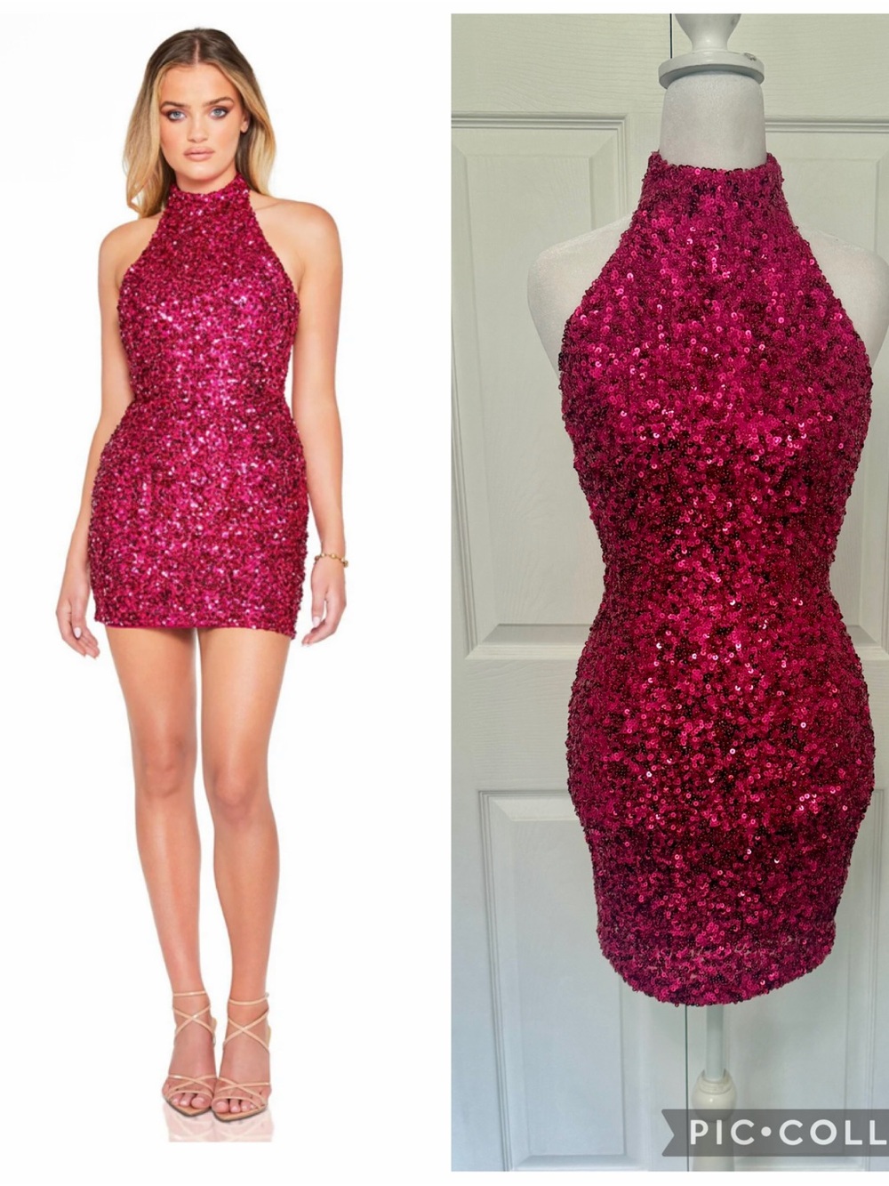 NWT NOOKIE LUMA Pink Sequined Mini Dress size Small Halter style